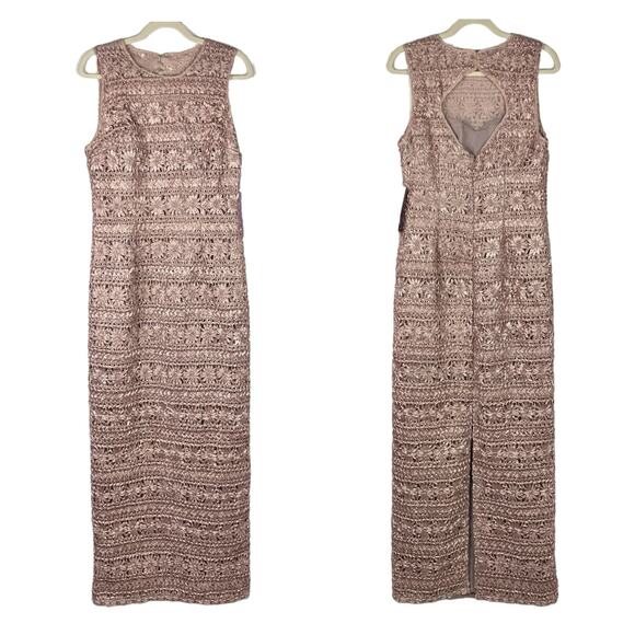 JS Collections Column Maxi Dress Sz 10 Pink Mauve Floral Bridesmaid Wedding Gown - Picture 2 of 11